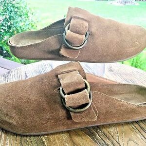 BEEK Size 8 Womans Vulture Mules Clogs Chestnut Suede Leather Slides Adjsutable